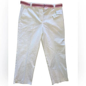 Liz Golf Audra Pants W/ Pink Belt Size 12 Petite White Sporty Liz Claiborne New